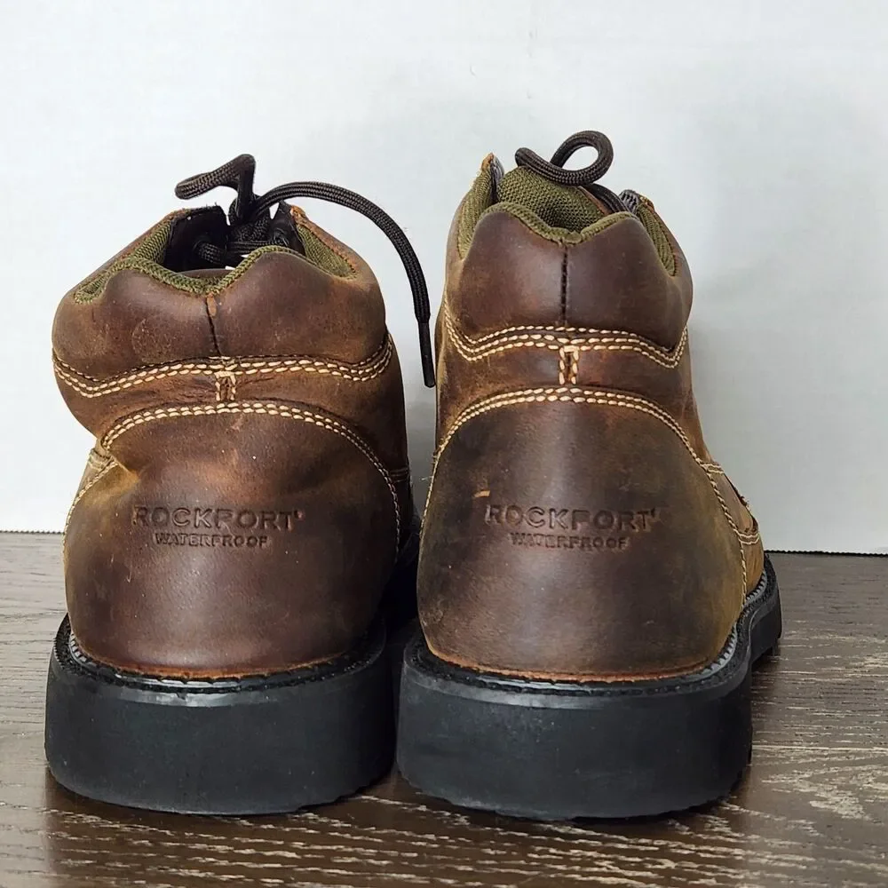 Rockport Mens Hydro-Shield APM7312RW Waterproof Moc Toe Brown Leather Boots Sz 8